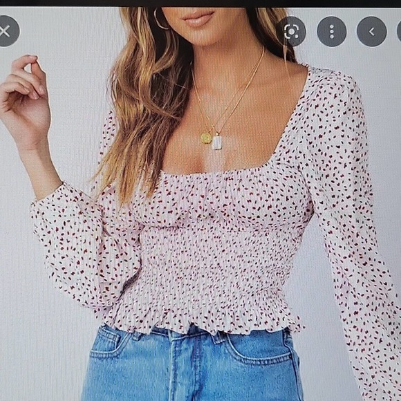 Princess Polly Top Smocked Long Sleeve Crop Balloon Sleeve Spring  Sz 4 - Picture 7 of 7